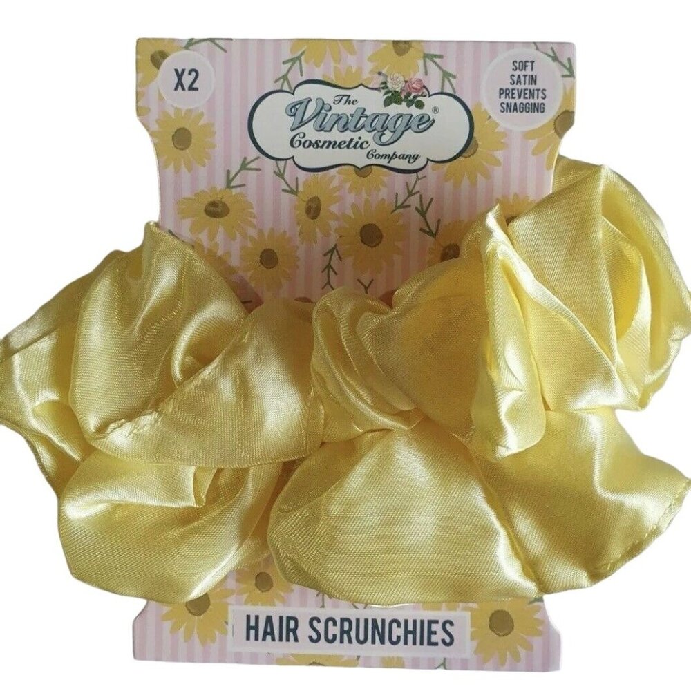 The Vintage Cosmetic Company Yellow Satin Hair Scrunchies 2-Pack